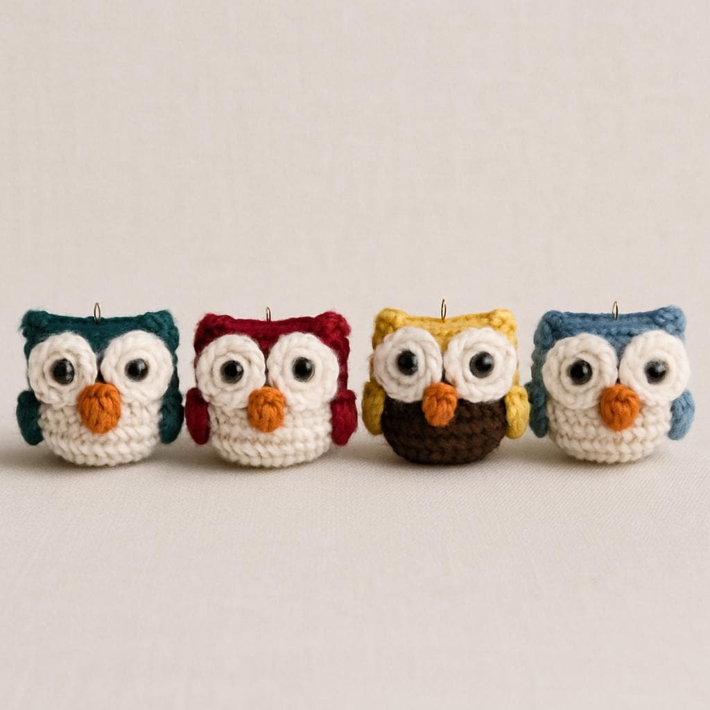 Crocheted Owl Keychain – Handmade Amigurumi Gift