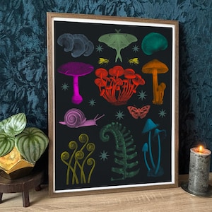 Fungi Wall Art | Botanical Mushroom Print | Dark Academia Decor | Witchy Nature Poster | Fairycore Cottagecore | Framed or Unframed