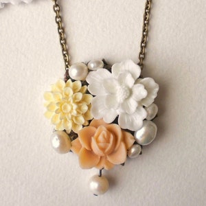 Floral Sakura Necklace, Sakura Jewelry, Nature Inspired Colorful Necklace, Floral Pearl Necklace, Peach Rose Necklace, Peach Palette Jewelry image 1