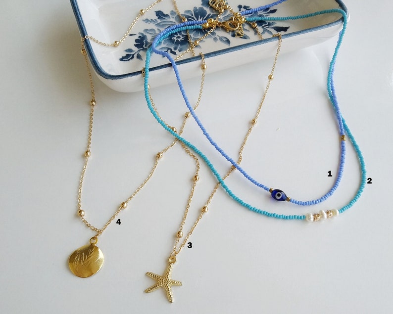 Medallion Layering Necklace, Boho Medallion Pendant, Coin Necklace, Gold Multistrand Necklace, Boho Turquoise Jewelry, Starfish Necklace image 6