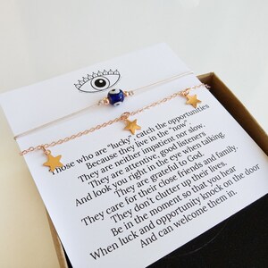 Luck Charm Bracelets, Evil Eye Luck Bracelet Set, Unique Small Gift for Her, Be in this Moment Goods, Inspirational Quote Gift, Luck Jewelry image 4