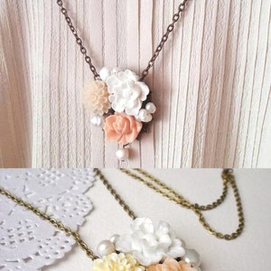 Floral Sakura Necklace, Sakura Jewelry, Nature Inspired Colorful Necklace, Floral Pearl Necklace, Peach Rose Necklace, Peach Palette Jewelry image 7