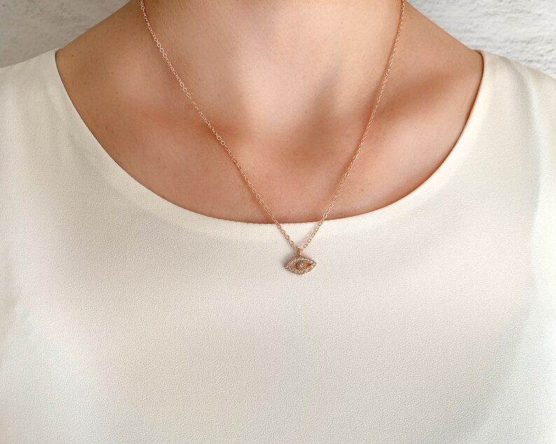 Spiritual Gift Necklace with Encouragement Message Dainty Necklace with Card Motivational Small Gift for Her Gold Plated Eye Necklace