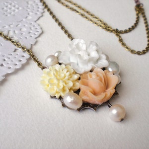 Floral Sakura Necklace, Sakura Jewelry, Nature Inspired Colorful Necklace, Floral Pearl Necklace, Peach Rose Necklace, Peach Palette Jewelry image 6