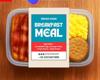 Catering Food Business Label, Editable Canva Bakery Belly Band, Breakfast Label