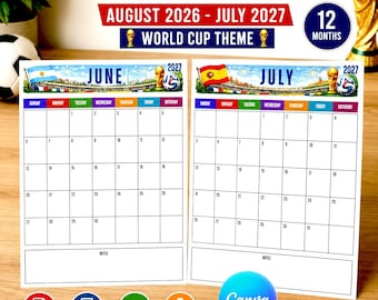 School Year Calendar Printable, World Cup Soccer Calendar, Academic Planner PDF, Boys Desk Calendar, Kids School Student