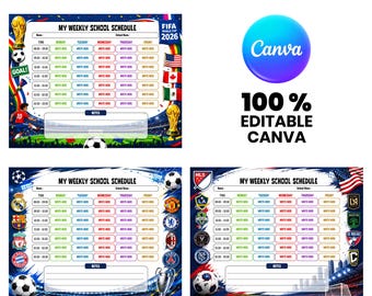 Editable School Schedule Template Canva Soccer Theme, Student Weekly Planner Printable, Kids Class Timetable, Football Homeschool Chart