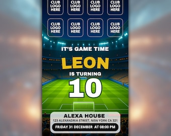Soccer Birthday Invitation: Editable Canva Template, Football Theme (Digital Download)