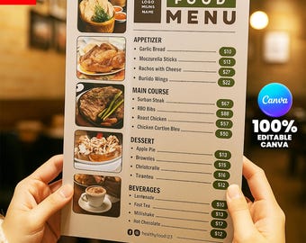 Restaurant Menu Template, Cafe Food Menu Canva, Bakery Cake Menu, Printable Food Flyer Template A4