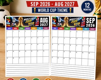 Calendario de fútbol 2026-2027, Calendario de fútbol para imprimir, Calendario de pared de fútbol, Calendario de 12 meses, Regalo para aficionados al fútbol