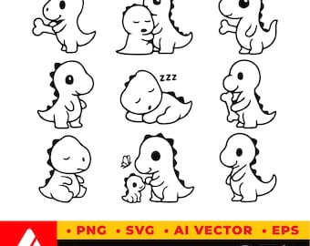 Cute Dinosaur Clipart Bundle SVG, PNG, VECTOR - Digital Download Dino Graphics  - Comemercial Use Dinosaurs Clipart