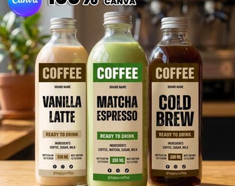Coffee Bottle Label Template, Cafe Sticker Label, Minimalist Branding Kit (Digital Download)