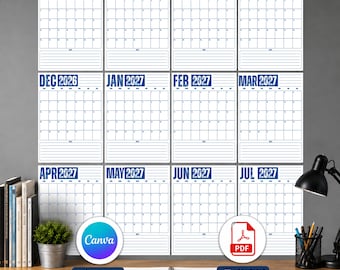 2026-2027 Calendar Printable, Academic Monthly Planner, Minimalist Calendar Instant Download