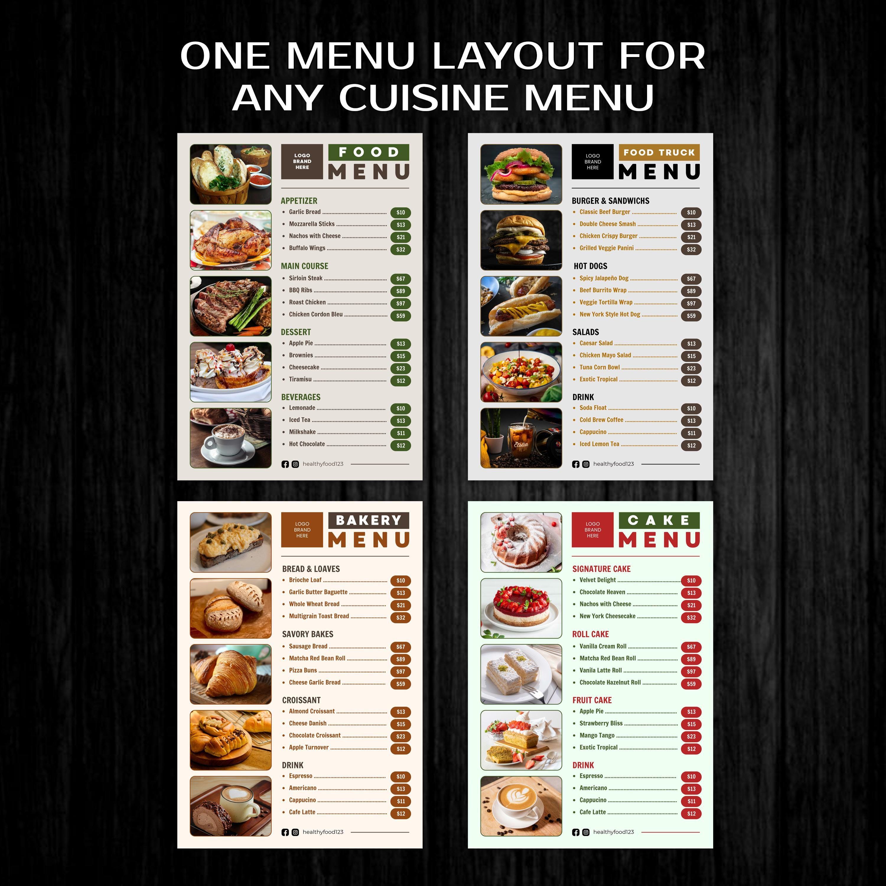 Printable Food Menu Template: Customizable Canva Design (A4 Digital ...
