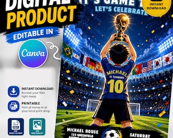 Soccer Birthday Invitation, Editable Canva Football Party Invite (Digital Download)