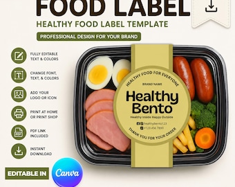 Healthy Food Label Template | Meal Prep, Takeaway, Delivery Packaging (Canva Printable)