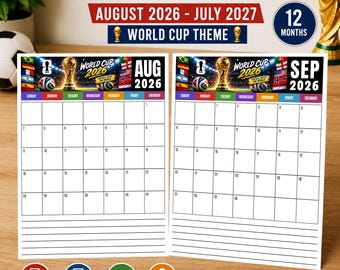 Soccer Calendar 2026-2027, Football Calendar Printable, Soccer Wall Calendar, 12 Month Calendar, Football Fan Gift