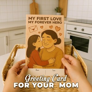 Cartão presente para mãe com ilustração de design raro e difícil de encontrar, Cartão de felicitações para mamãe pronto para imprimir, Cartão de amor exclusivo para mãe