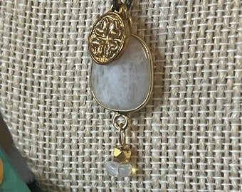 18” Gold-plated Moonstone, Opal, and Clover Charm Necklace