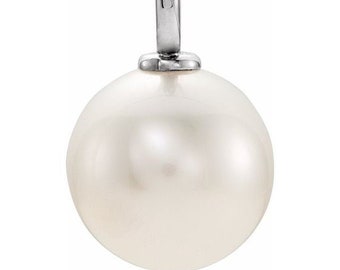 14 kt white gold pearl pendant, 6mm, classic style