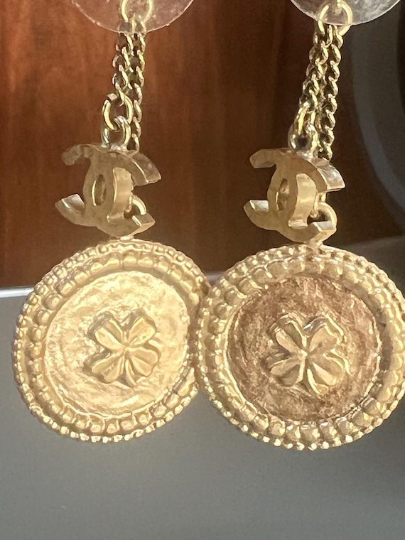 Authentic Chanel Double-Sided Dangle Earrings, ch… - image 1