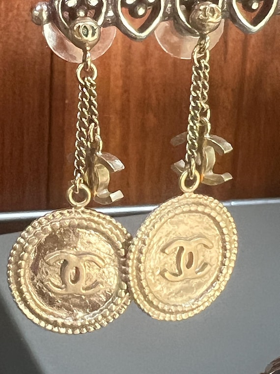 Authentic Chanel Double-Sided Dangle Earrings, ch… - image 2