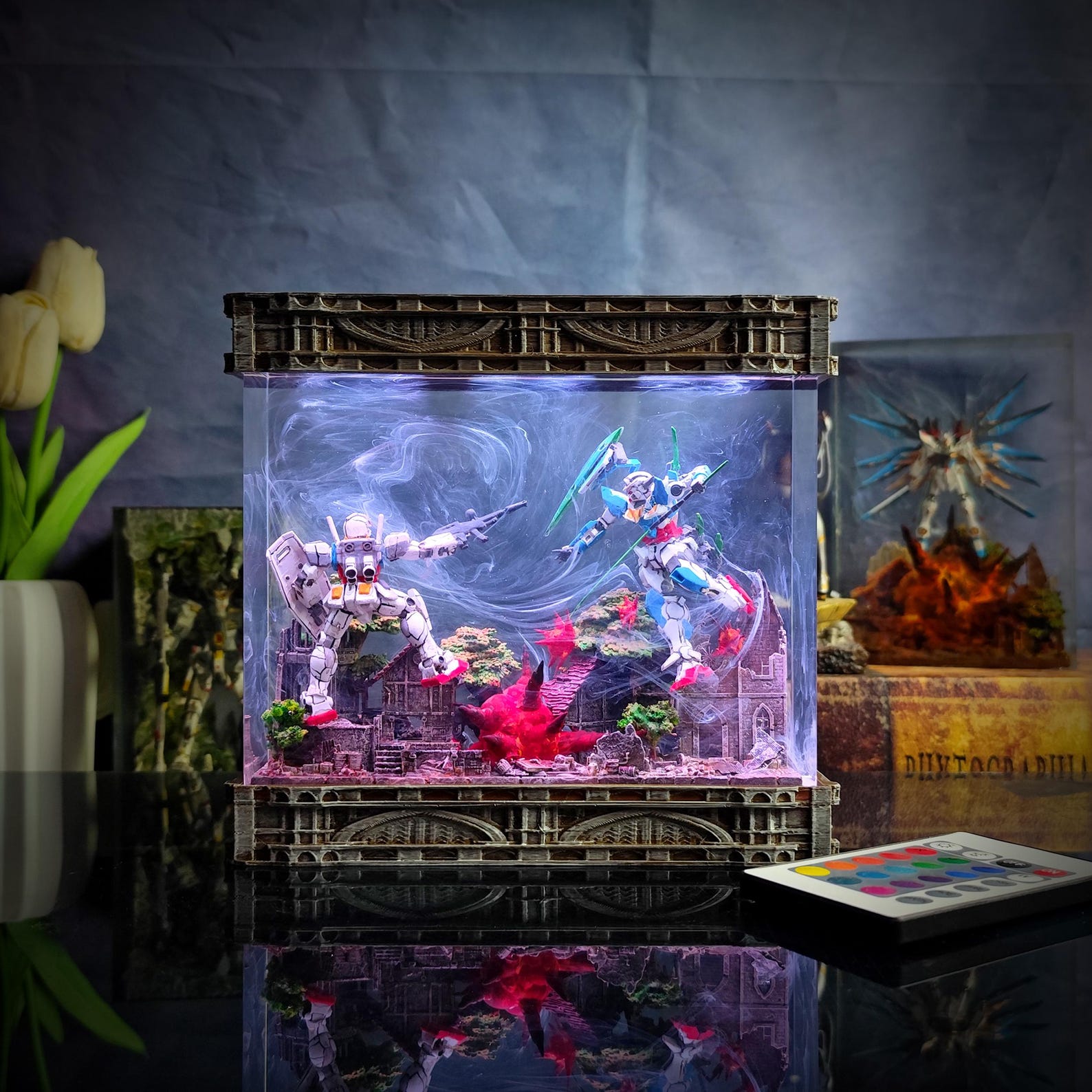 Gundam Battle Diorama With LED Lighting | Handmade Resin Lamp, RX-78-2 ...