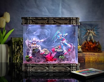 Gundam Battle Diorama with LED Lighting | Handmade Resin Lamp, RX-78-2 vs Gundam Exia Resin Lamp | Epic Mecha Battle Diorama Light