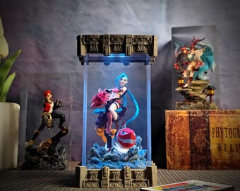 Jinx Resin Lamp | League of Legends Inspired Epoxy Light | Handmade Gamer Room Decor Gift