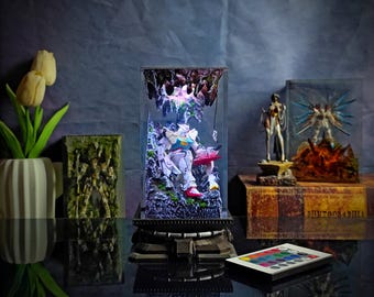 Epoxy Resin Gundam Lamp with Astronaut | Handmade Sci-Fi Diorama Light, Resin Art Lamp – Astronaut Reaching Giant Mecha Gundam