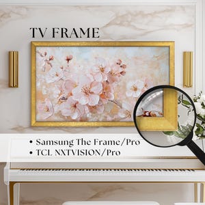 Moldura dourada personalizada para TVs Samsung The Frame e TCL NXTFrame, com moldura fina de madeira.