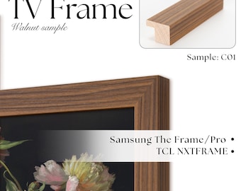 Walnut TV Bezel Sample for Samsung The Frame & TCL TV, Handmade Walnut Wood Tv Bezel sample, Physical 6 inch Frame Molding, Wall Tv decor