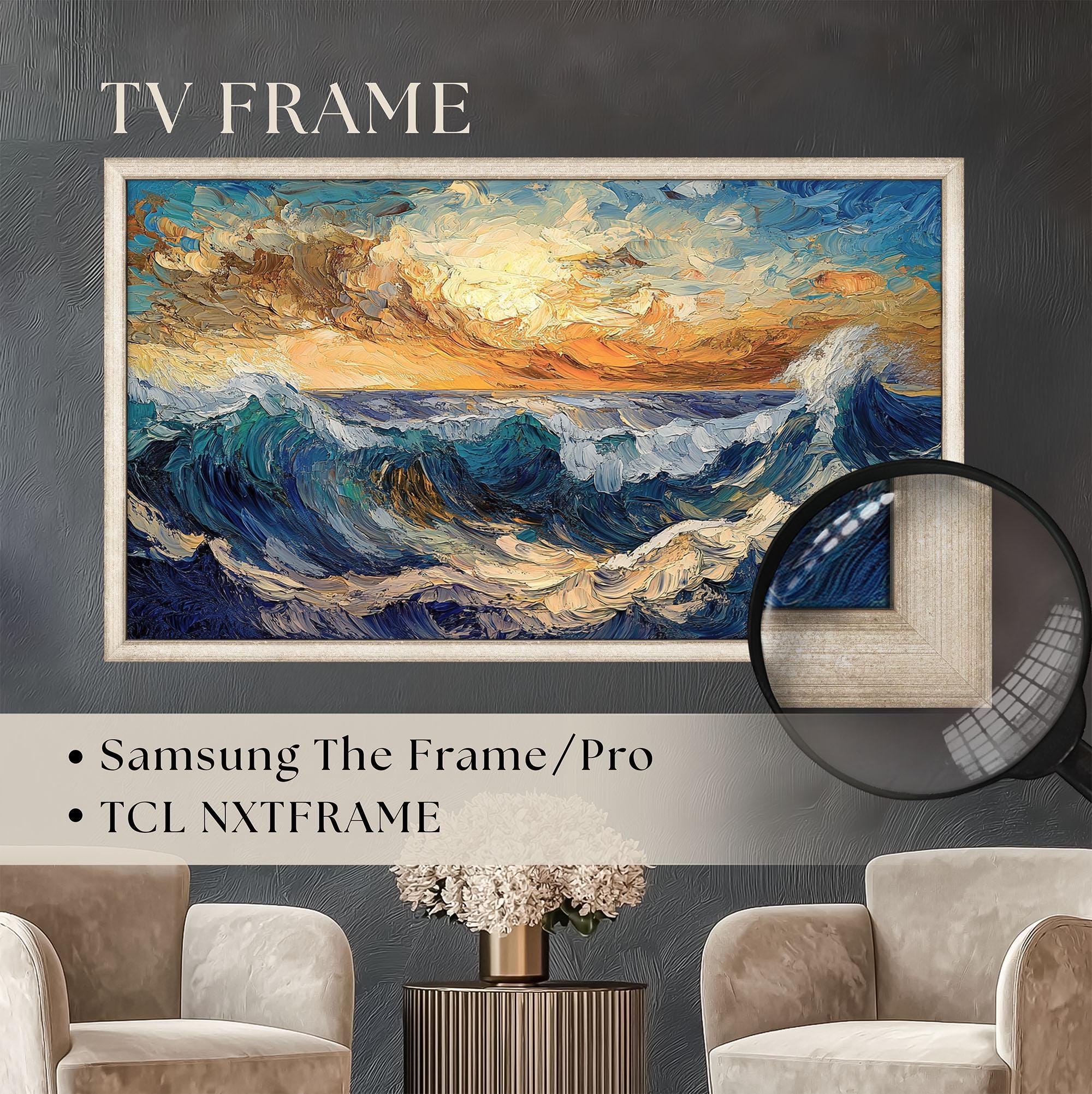 Champagne Silver TV Frame for Samsung The Frame & TCL - Thin Wood Bezel