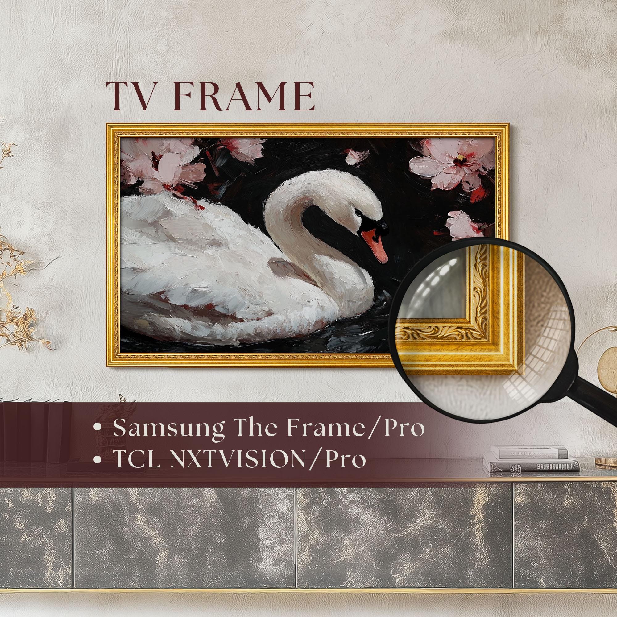 Antique Gold TV Frame for Samsung the Frame & TCL Tvs, Wooden 