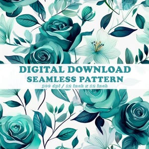 Padrão sem emendas de rosas e lírios azul-petróleo para capas de telefone, bloco de notas, velas, papel de embrulho, copo, tecido, papel digital e muito mais