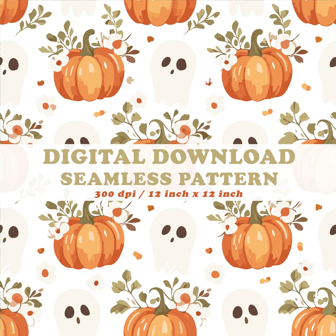Halloween Ghost & Wildflower Seamless Pattern (digital Download) - Etsy