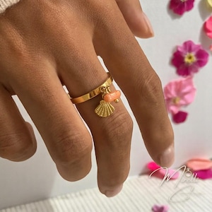 Cute Sea Shell Charm Gold Ring | Gold Adjustable Ring | 18K Gold Plated Jewellery | Minimalist Design | Boho Chic Style | Gift for Her