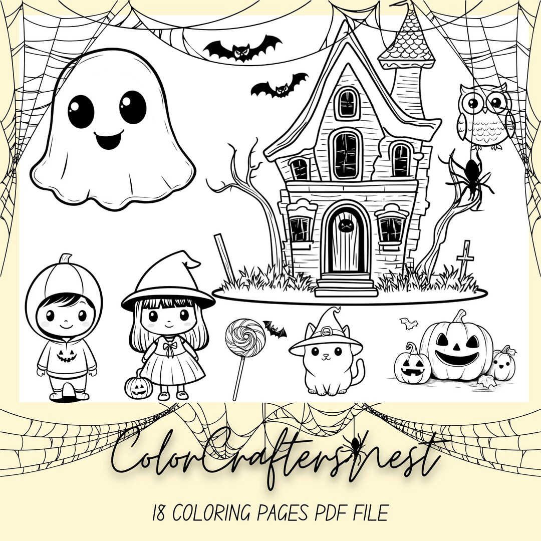Spooky Cutie Coloring Pages | 18 Cute & Cozy Halloween Pages | Instant ...