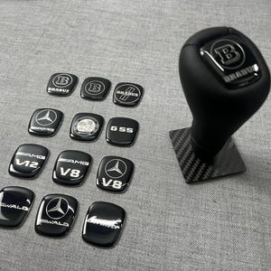 Pommeau de levier de vitesse Mercedes W210 W140 W202 - Logo de votre choix - Pommeau de levier de vitesse personnalisé en cuir véritable avec logo personnalisé