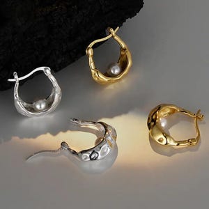Elegant Pearl Hoop Earrings  18K Gold Plated or 925 Sterling Silver, Timeless Jewelry, Minimalist Style, Perfect Gift for Her