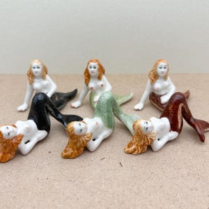 Set of 2 Mermaid Figurines – Hand-Painted Mini Ceramic Mermaids with Colorful Tails – Fantasy Sea Decor for Collectors & Gifts