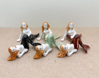 Hand-Painted Ceramic Mermaid Figurines: Fantasy Sea Decor, Set of 2