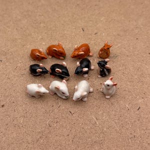 Hand-Painted Miniature Ceramic Mice Figurines - Dollhouse Decor, Set of 4