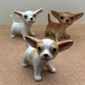 Handcrafted Ceramic Chihuahua Figurine with Big Eyes, Cute Puppy Dog Collectible, Small Animal Lover Gift, Adorable Home Decor Accent