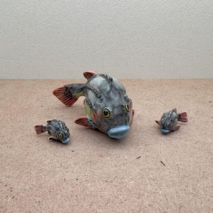 Ceramic Lumpfish Family Set | Hand-Painted Marine Life Figurines | Unique Coastal Decor | Artisan Handmade Lumpfish Trio | Ocean Lover Gift