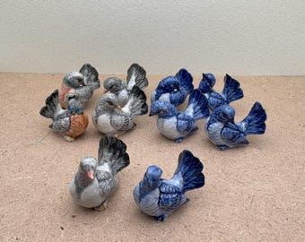 陶器の鳩の置物：デルフトブルースタイル、5個セット
