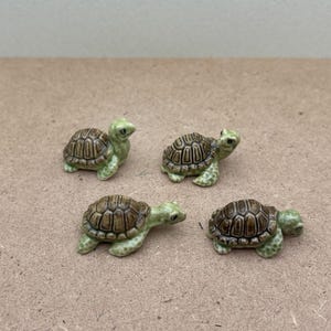 Set of 4 Mini Ceramic Turtle Figurines | Hand-Painted Green Tortoise Collectibles | Cute Tiny Animal Figurines for Home Decor or Terrariums