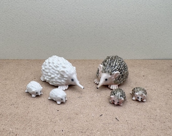 Hand-Painted Ceramic Hedgehog Family: Woodland Decor Collectible Set