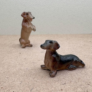 Adorable Ceramic Dachshund Figurines Set - Handmade Sitting and Begging Dog Sculptures - Unique Animal Lover Gift or Home Decor Accent