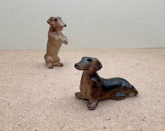 Handmade Ceramic Dachshund Figurines: Sitting & Begging Dog Sculptures